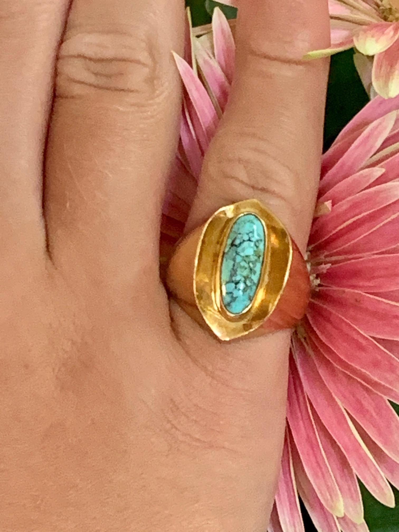 Vintage Poul Warmind Turquoise 18 Karat Yellow Gold Ring - Size 6 2