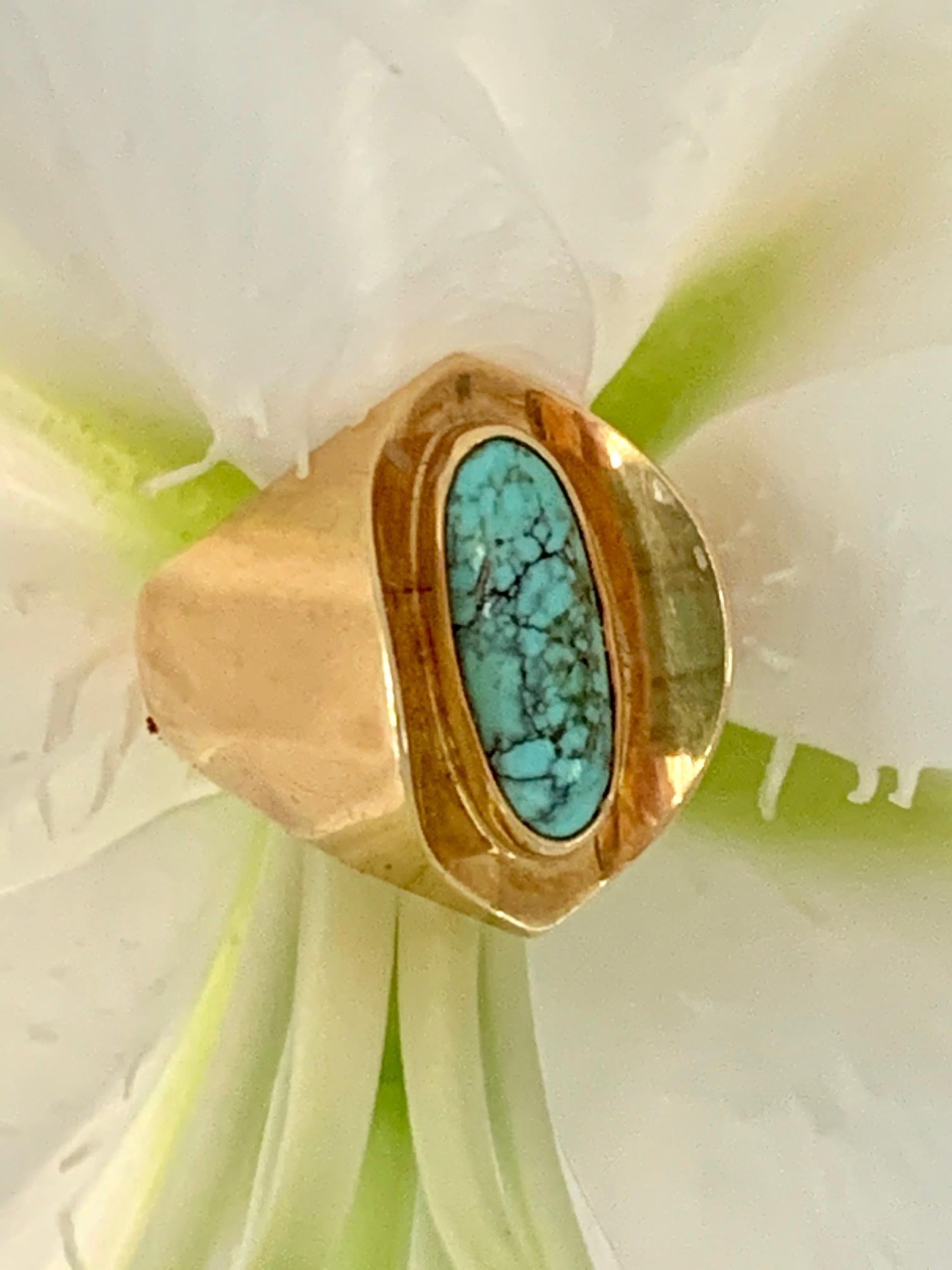 Vintage Poul Warmind Turquoise 18 Karat Yellow Gold Ring - Size 6 3