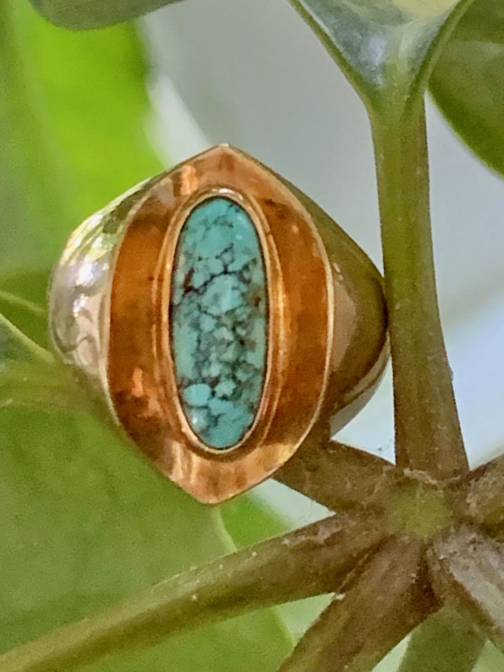 Vintage Poul Warmind Turquoise 18 Karat Yellow Gold Ring - Size 6 In Good Condition In St. Louis Park, MN