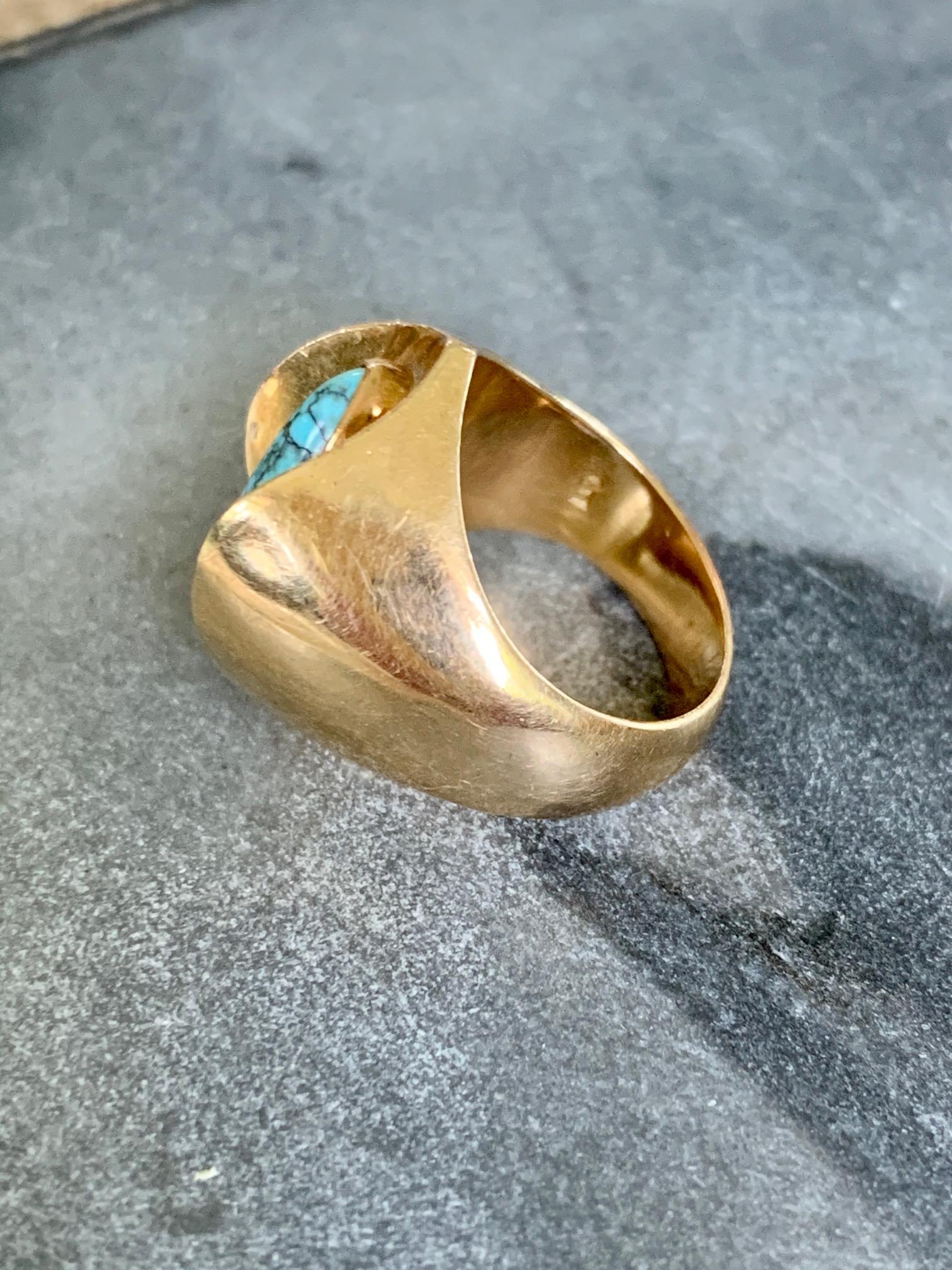 Vintage Poul Warmind Turquoise 18 Karat Yellow Gold Ring - Size 6 1