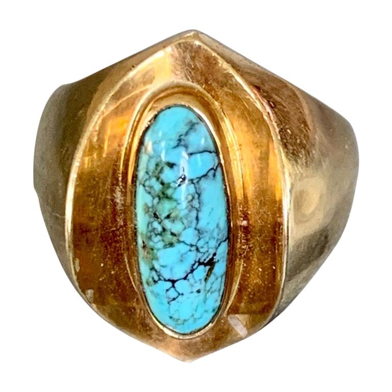 Vintage Poul Warmind Turquoise 18 Karat Yellow Gold Ring - Size 6