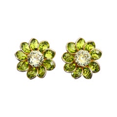 Vintage Gold Tone Citrine Glass Flower Clip-On Earrings, 1960s