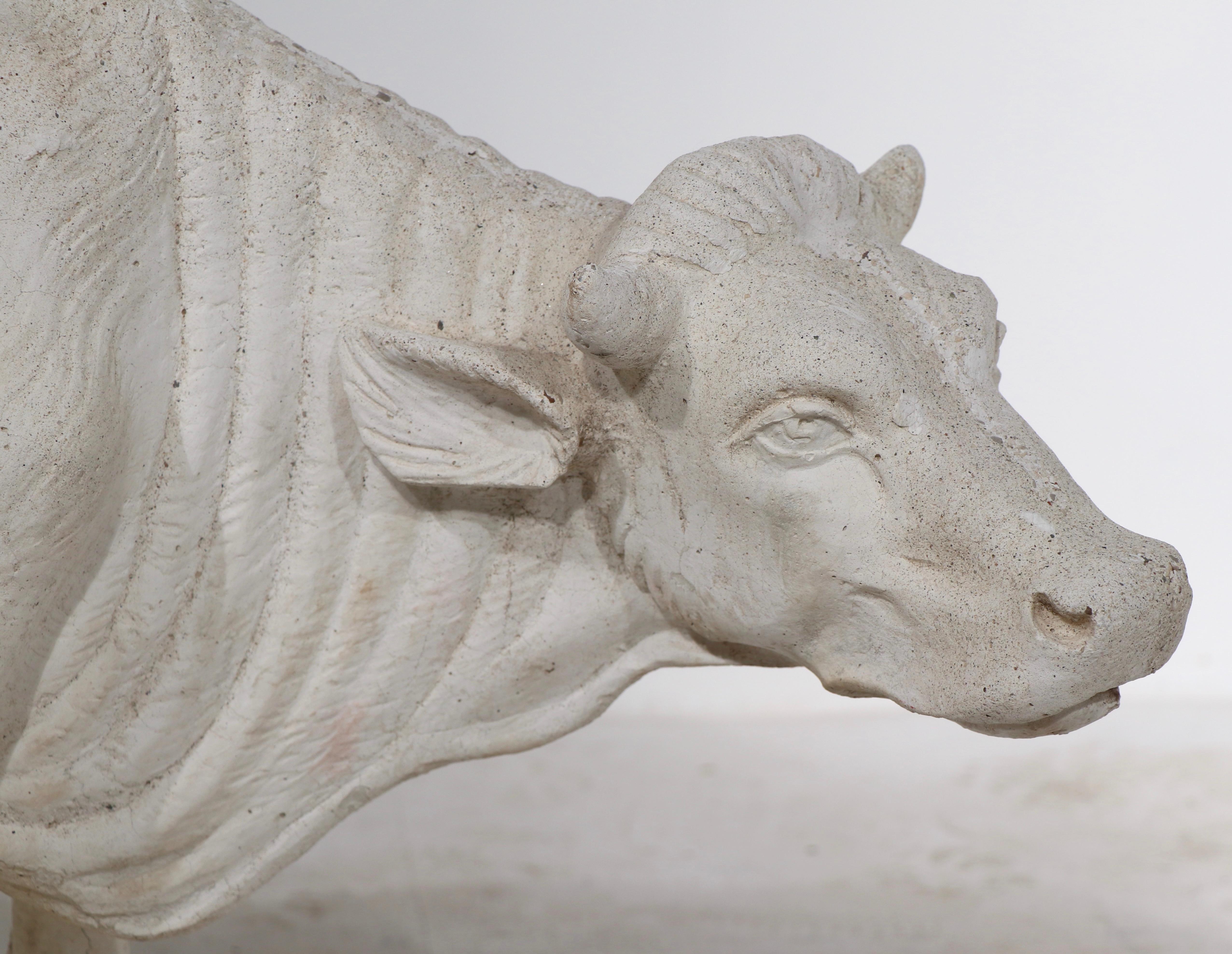 French Vintage Poured Stone Bull For Sale