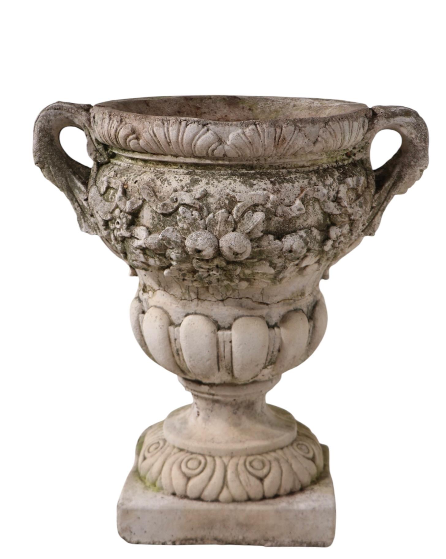 Neoclassical Vintage Poured Stone Urn Form Planter For Sale