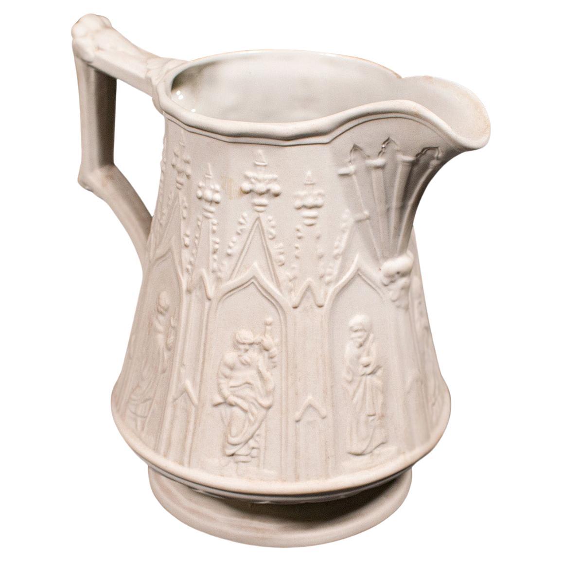 Gegossener Vintage-Töpferwarenkrug, englisch, Parian Ware Keramik, Serviercreme, dekorativ