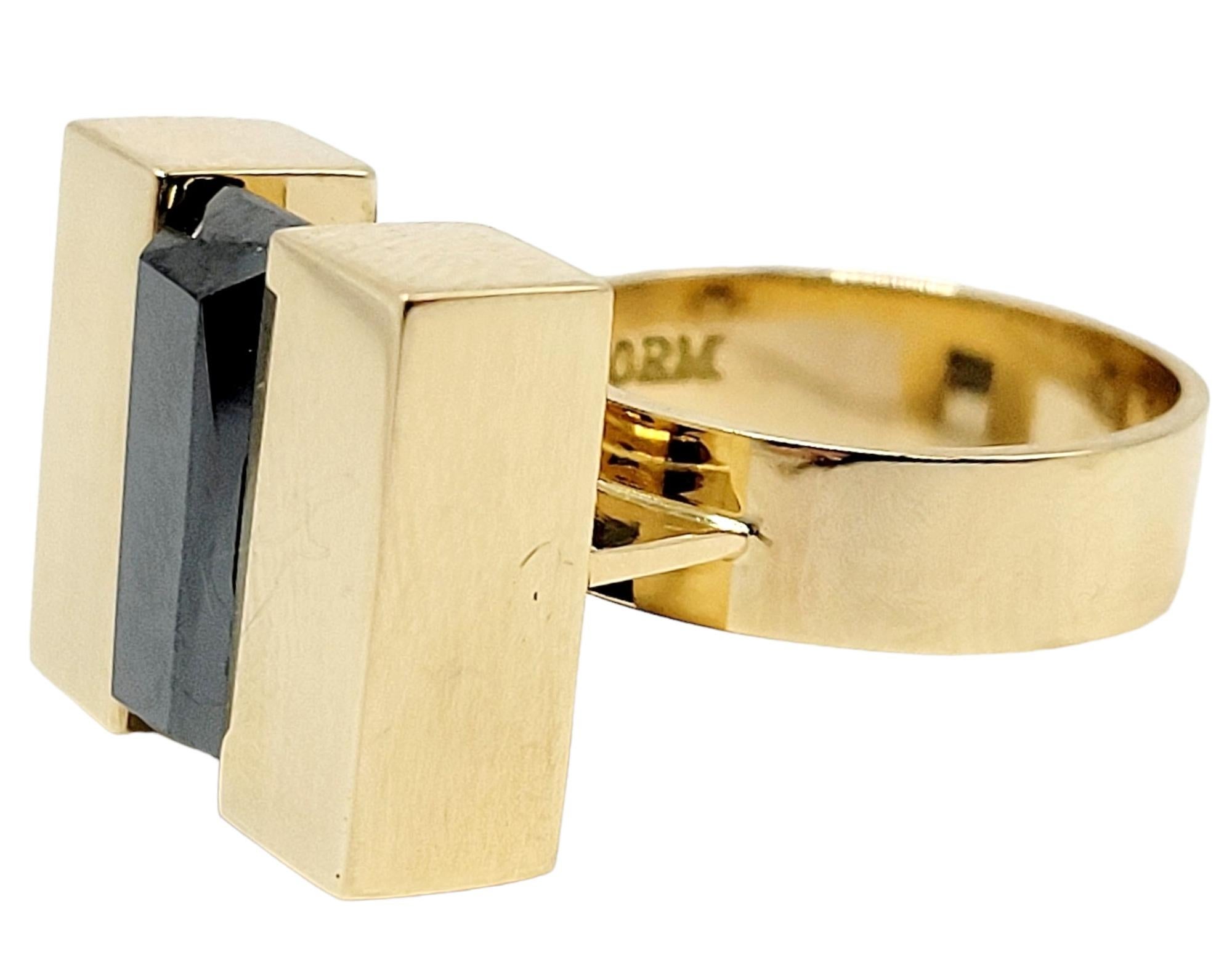 Vintage Povl Henrik Storm Yellow Gold Rectangular Faceted Hematite Tablet Ring For Sale 1