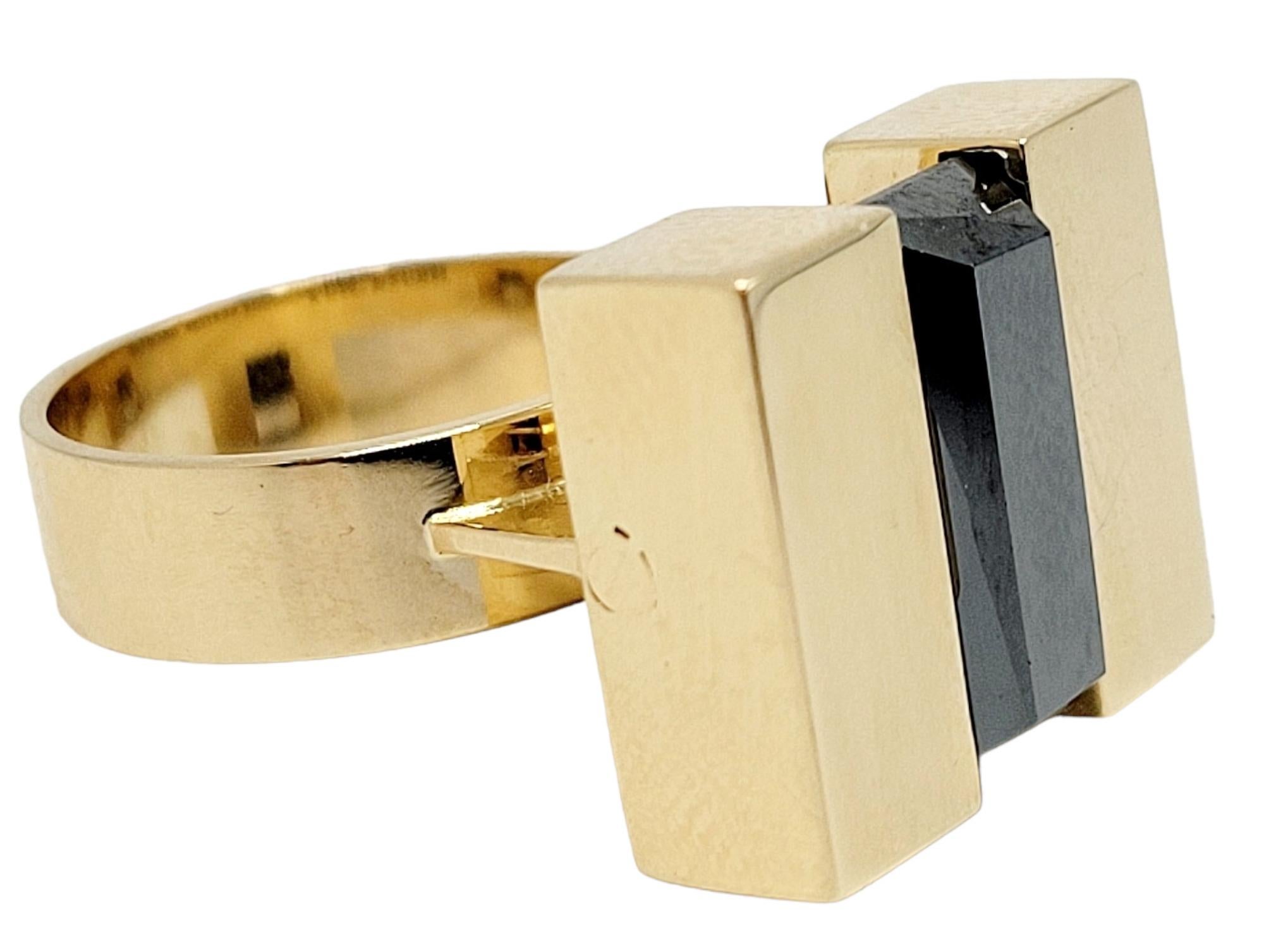 Vintage Povl Henrik Storm Yellow Gold Rectangular Faceted Hematite Tablet Ring For Sale 2