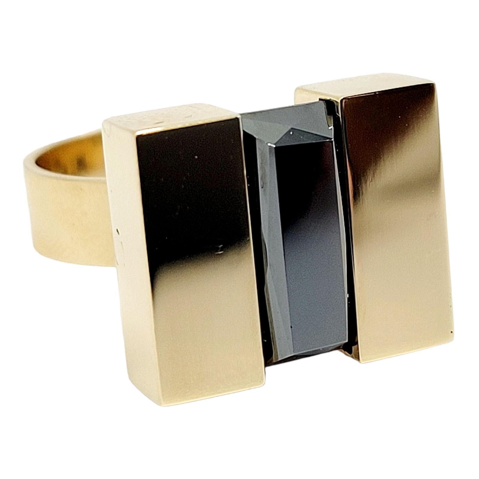 Vintage Povl Henrik Storm Yellow Gold Rectangular Faceted Hematite Tablet Ring For Sale 3