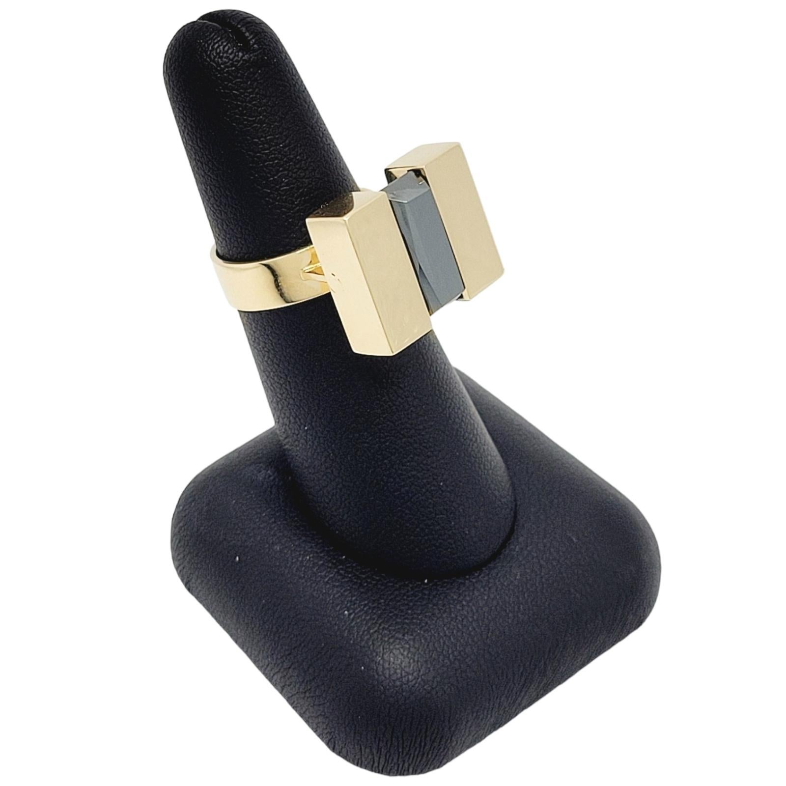 Vintage Povl Henrik Storm Yellow Gold Rectangular Faceted Hematite Tablet Ring For Sale 5