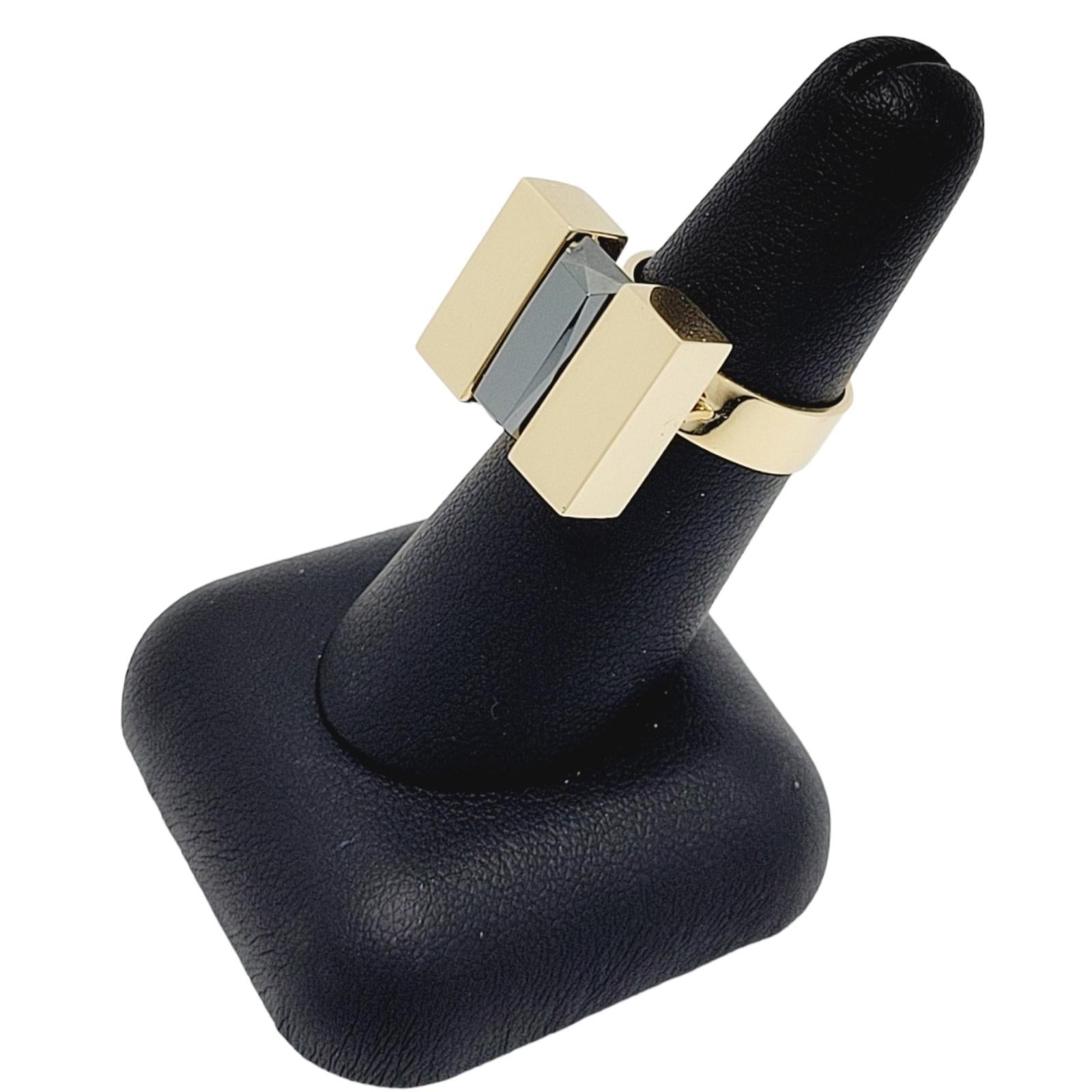 Vintage Povl Henrik Storm Yellow Gold Rectangular Faceted Hematite Tablet Ring For Sale 6