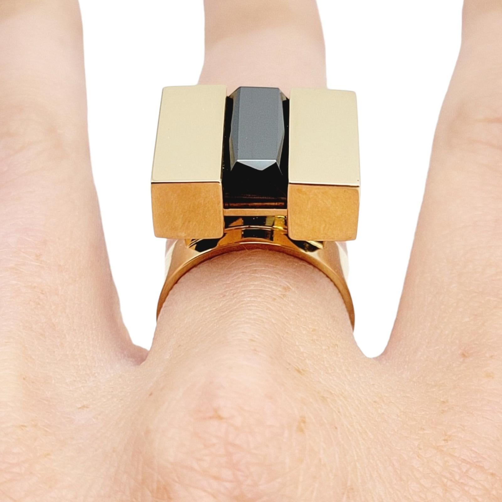 Vintage Povl Henrik Storm Yellow Gold Rectangular Faceted Hematite Tablet Ring For Sale 8