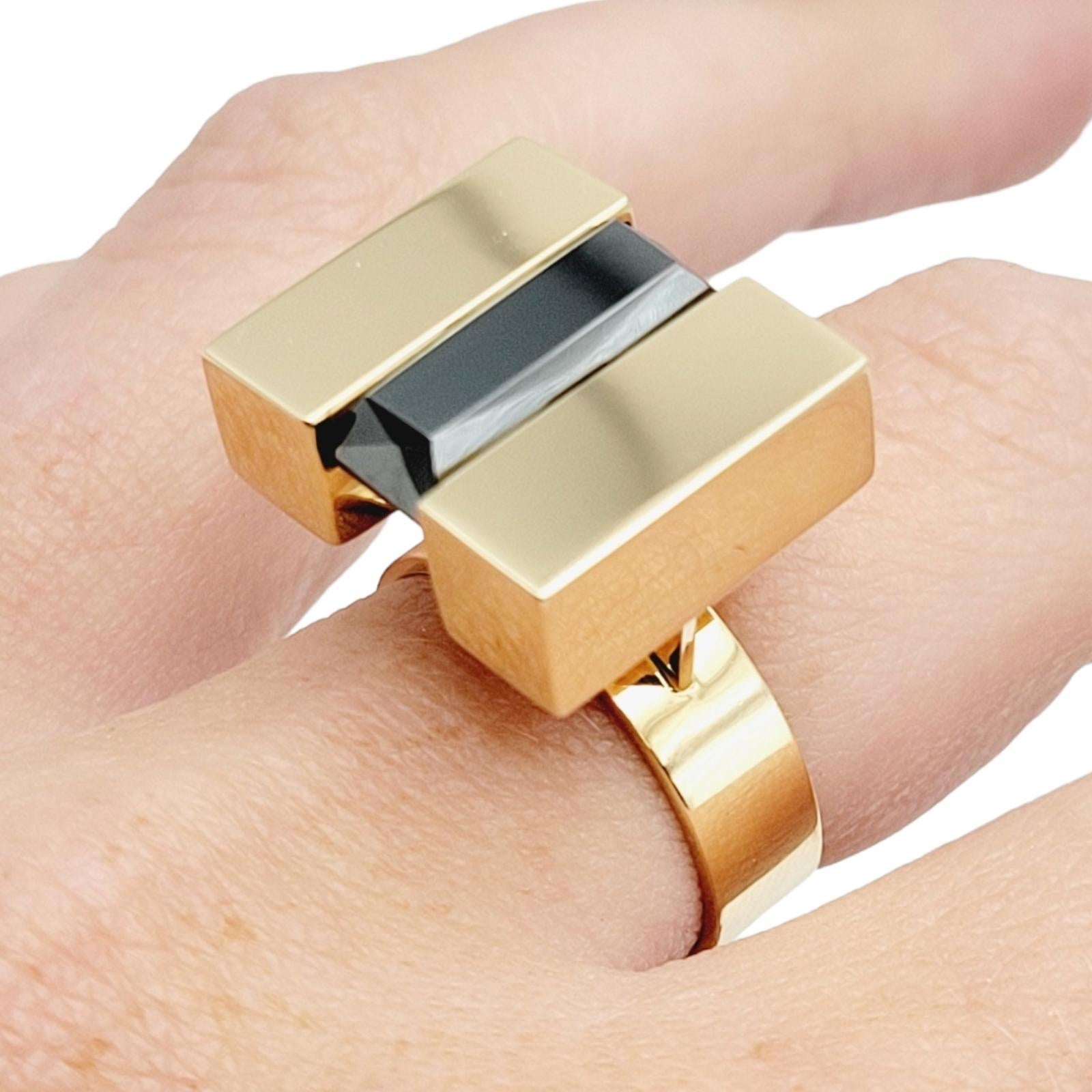 Vintage Povl Henrik Storm Yellow Gold Rectangular Faceted Hematite Tablet Ring For Sale 9