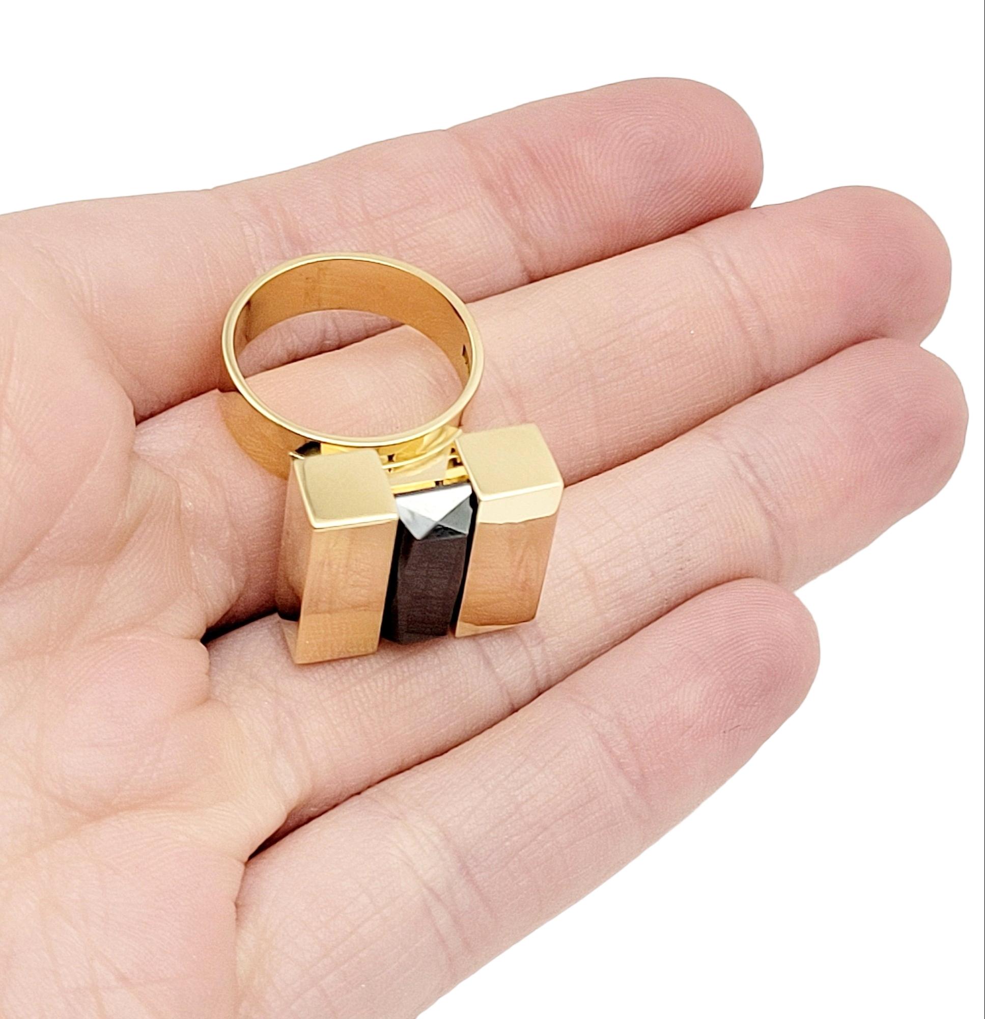 Vintage Povl Henrik Storm Yellow Gold Rectangular Faceted Hematite Tablet Ring For Sale 10