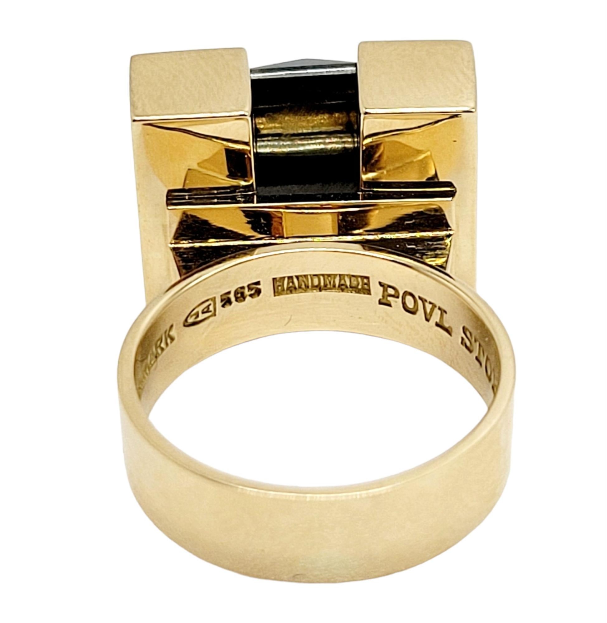 Tapered Baguette Vintage Povl Henrik Storm Yellow Gold Rectangular Faceted Hematite Tablet Ring For Sale