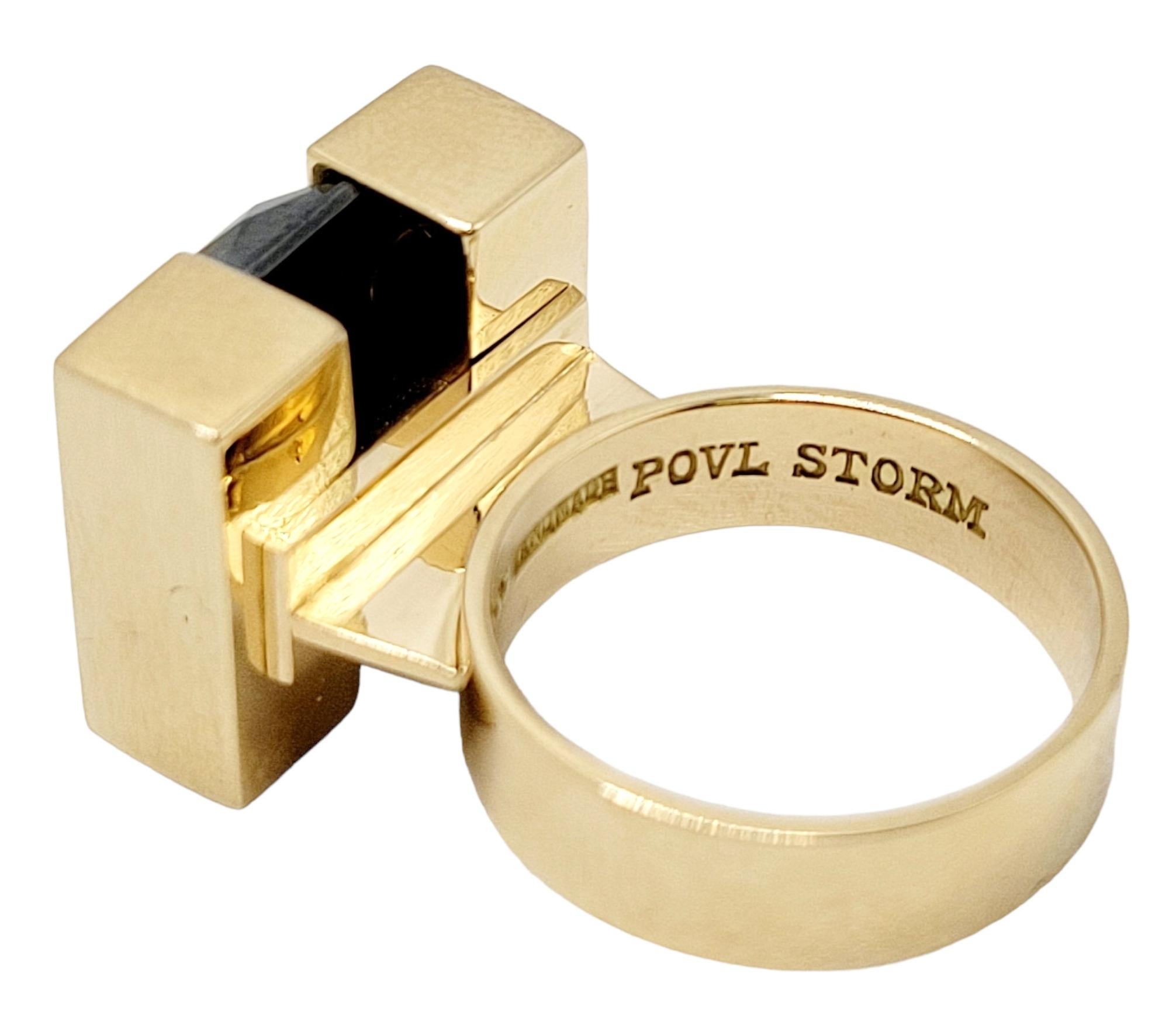 Women's or Men's Vintage Povl Henrik Storm Yellow Gold Rectangular Faceted Hematite Tablet Ring For Sale