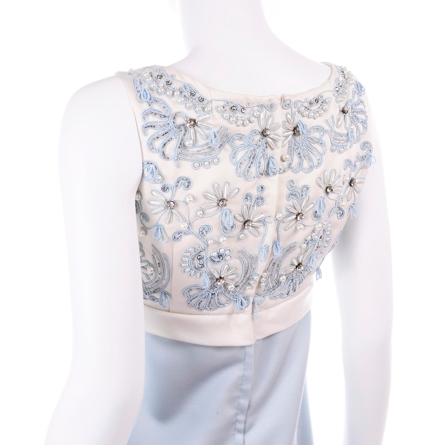 Vintage Powder Blue & White Beaded Dress W/ White Bow & Jacket 7