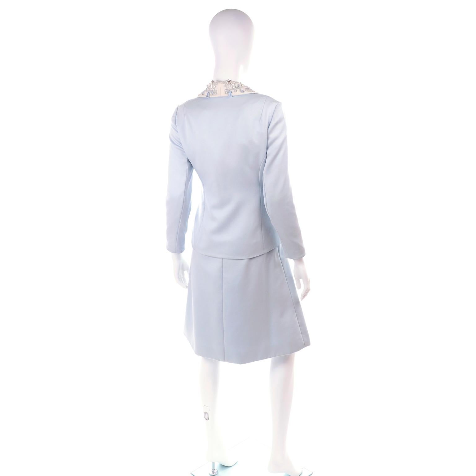 Vintage Powder Blue & White Beaded Dress W/ White Bow & Jacket 1