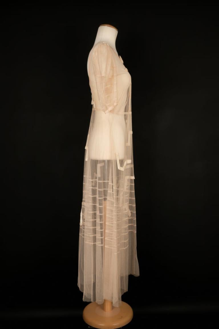 Vestido vintage de tul rosa empolvado, años 30 Marrón en venta