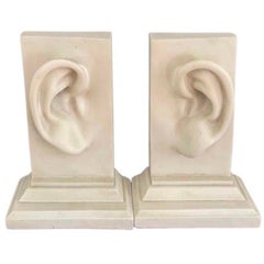 Vintage Pr Pop Art Large Faux Marble Modern  Ear Lobe Heavy Sculptural Bookends