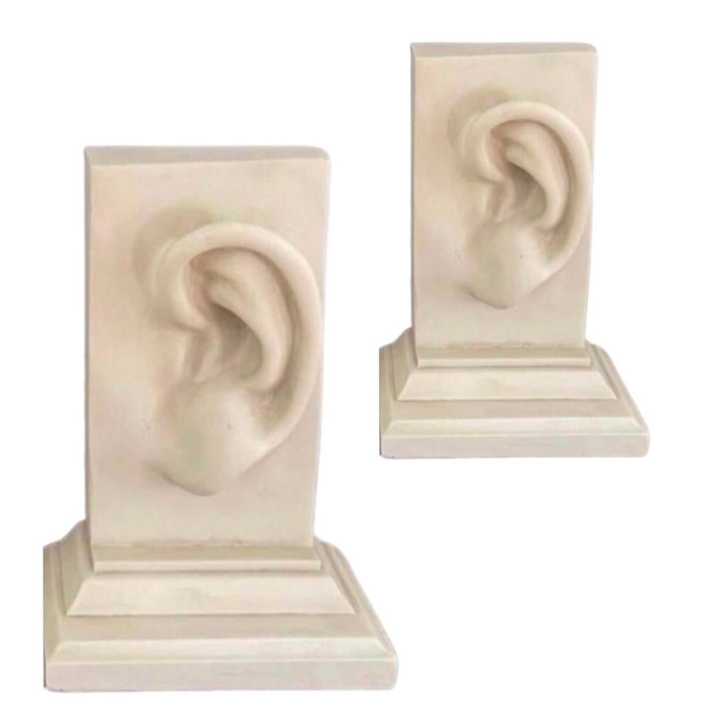 Classical Roman Vintage Pr Pop Art Large Faux Marble Modern  Ear Lobe Heavy Sculptural Bookends For Sale