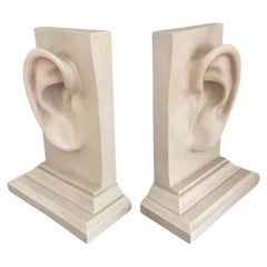 Vintage Pr Pop Art Large Faux Marble Modern  Ear Lobe Heavy Sculptural Bookends