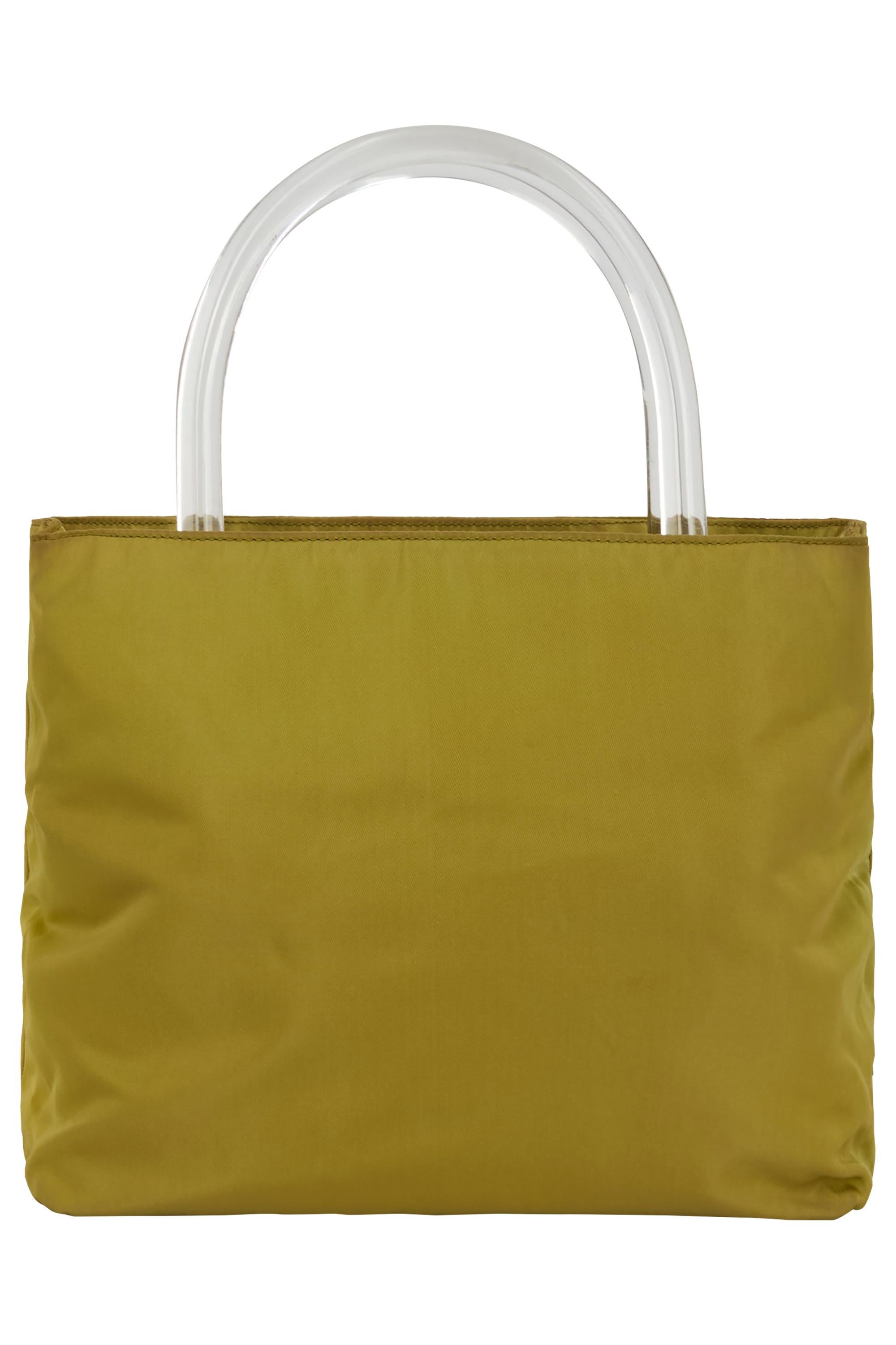 Marron Vintage Prada 1990's Olive Acrylic Handle Bag en vente