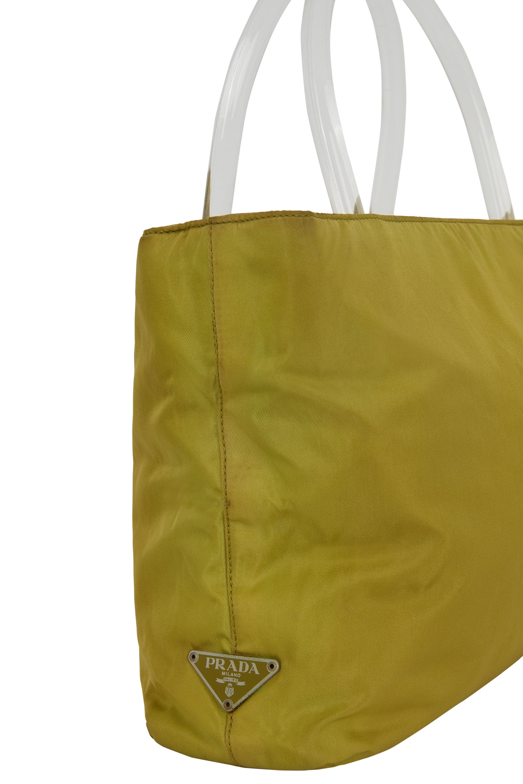 Vintage Prada 1990's Olive Acrylic Handle Bag Unisexe en vente