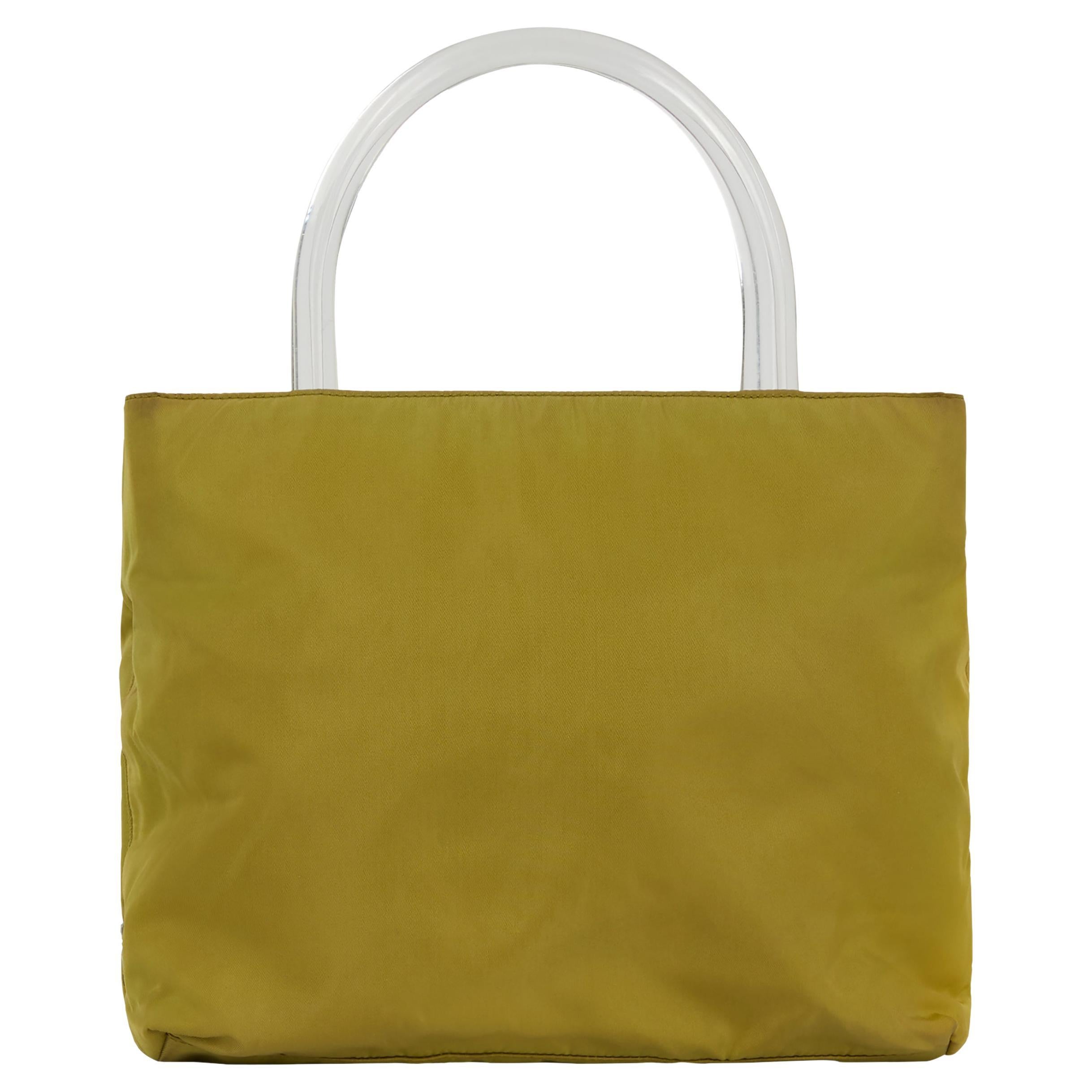 Borsa vintage di Prada del 1990 con manico in acrilico color oliva