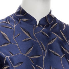 vintage PRADA 1996 oriental leaf jacquard silk navy Chinese collar shirt IT40 S