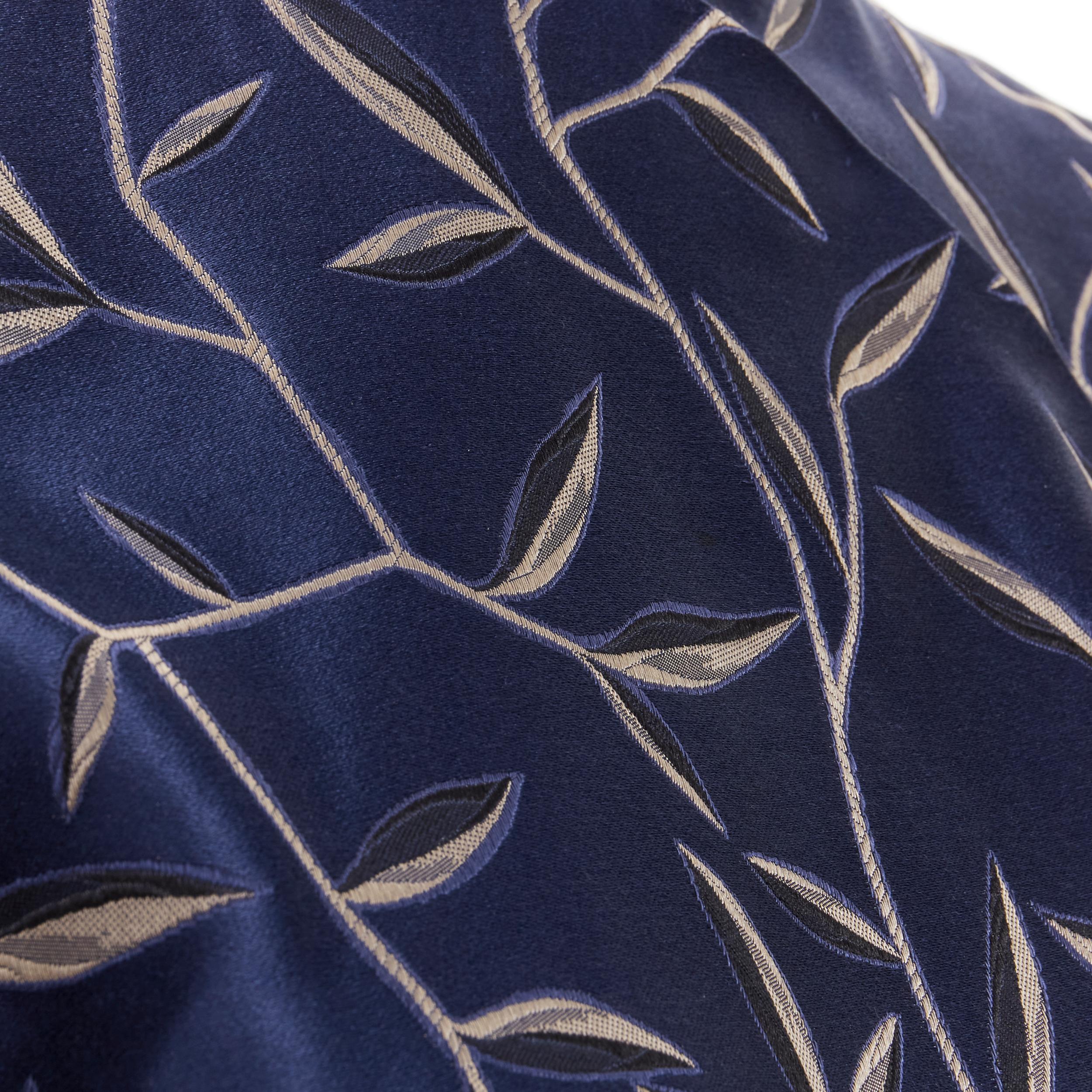 vintage PRADA 1996 oriental leaf jacquard silk navy Chinese collar shirt IT40 S 1