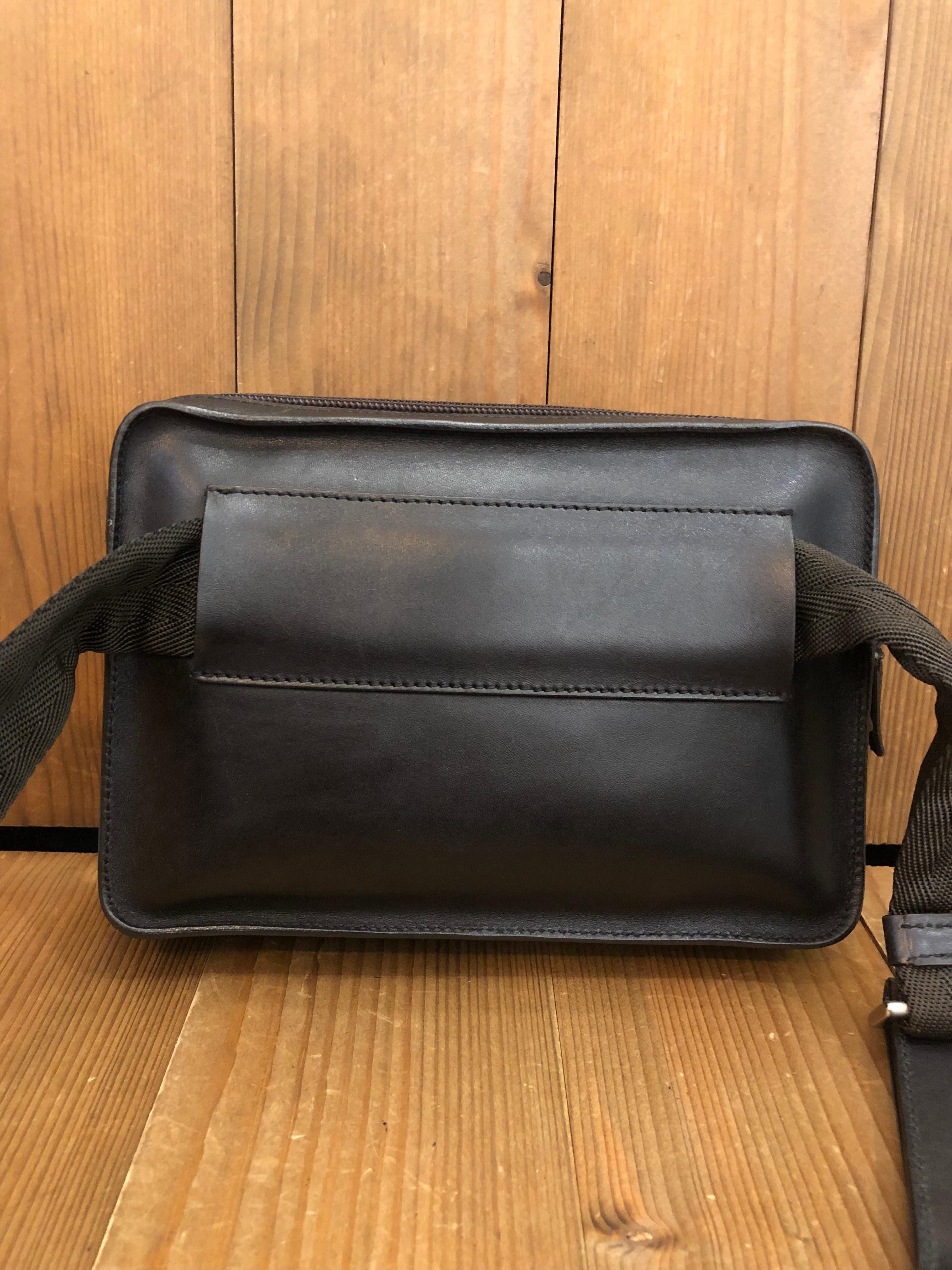 Black Vintage PRADA Calfskin Leather Belt Bag Dark Brown For Sale