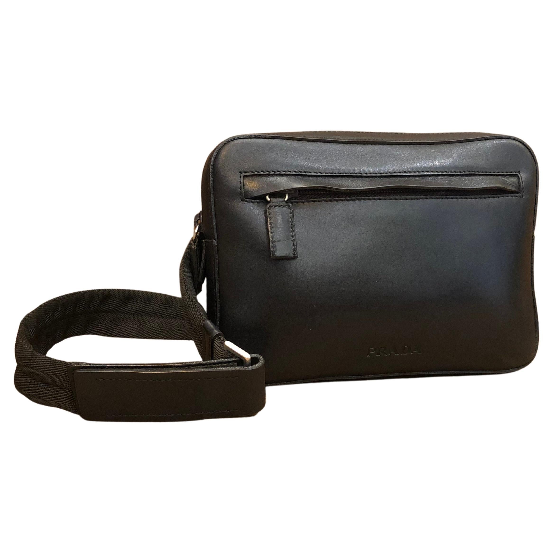 Vintage PRADA Black Leather Belt Bag For Sale at 1stDibs