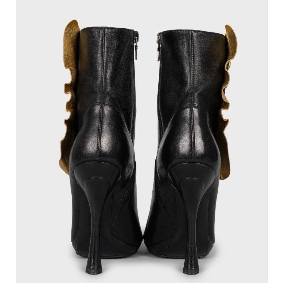 Vintage By Prada Schwarz Leder Gold Detail Heels Sz.37.5 Damen im Angebot