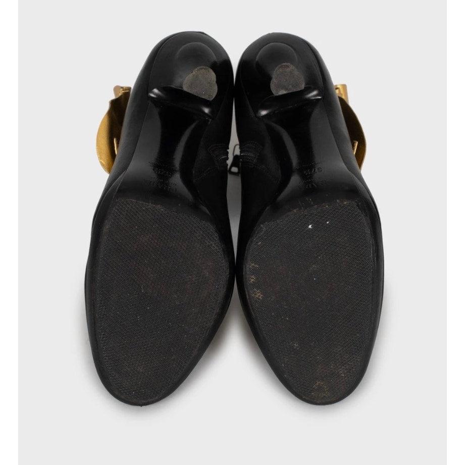 Vintage By Prada Schwarz Leder Gold Detail Heels Sz.37.5 im Angebot 1