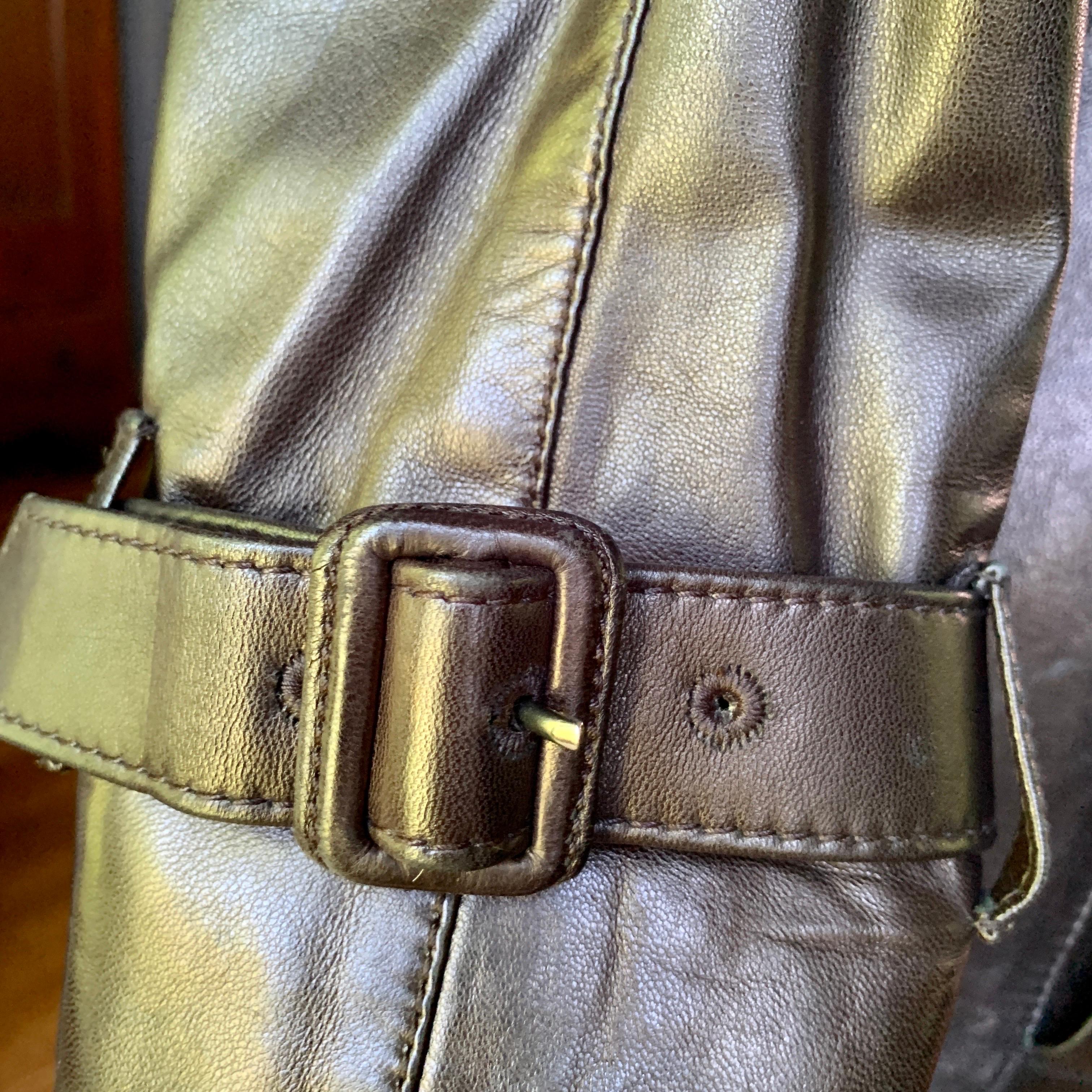 Vintage PRADA Black Leather WHITE LABEL Trench Coat Jacket MADE IN ITALY Small For Sale 12