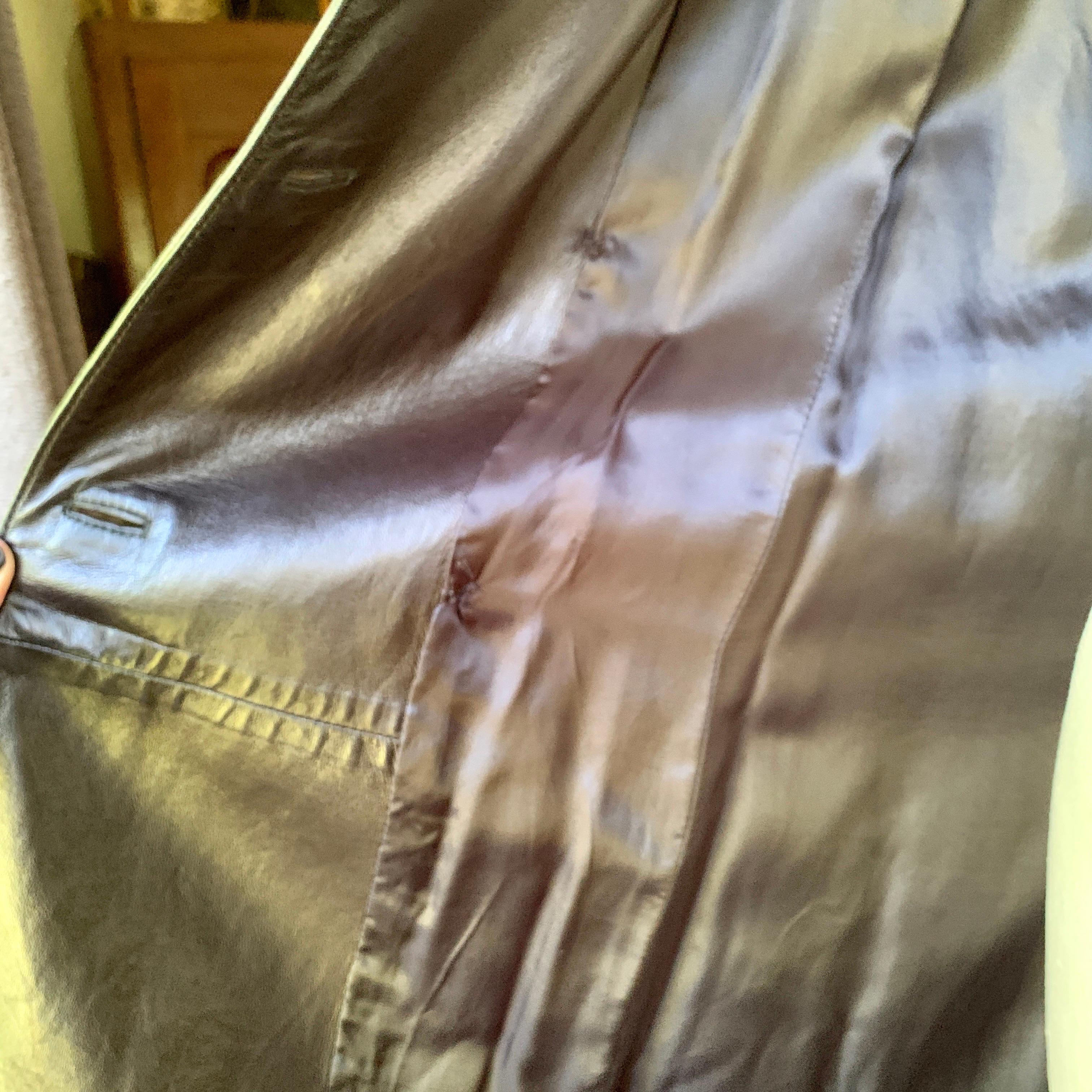 Vintage PRADA Black Leather WHITE LABEL Trench Coat Jacket MADE IN ITALY Small For Sale 13