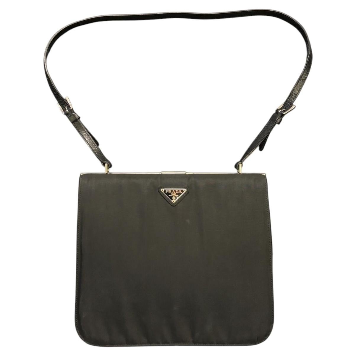 Vintage Prada Black Nylon Frame Shoulder Tote For Sale