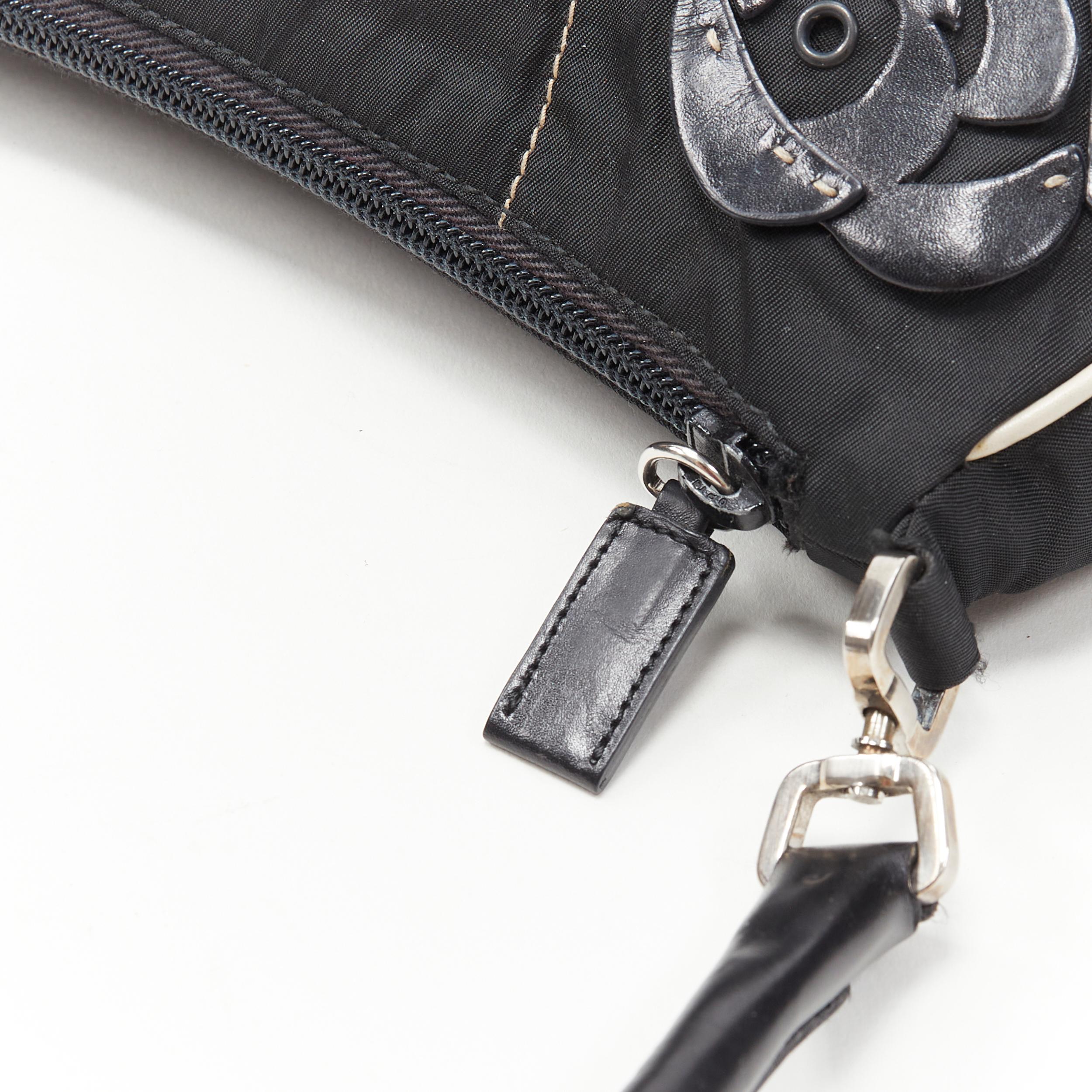 vintage PRADA black nylon leather flower petal 90's underarm shoulder bag 2