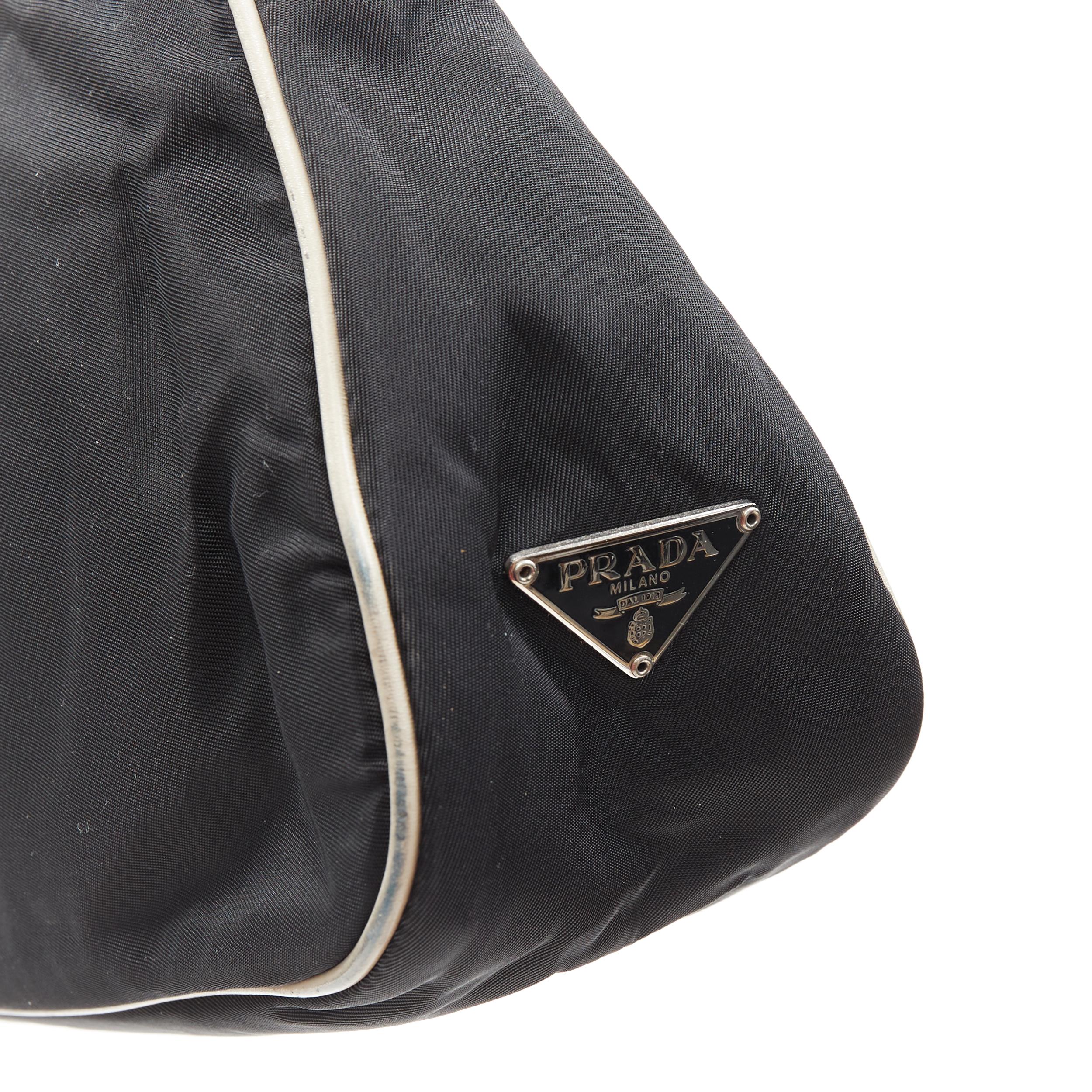vintage PRADA black nylon leather flower petal 90's underarm shoulder bag In Fair Condition In Hong Kong, NT