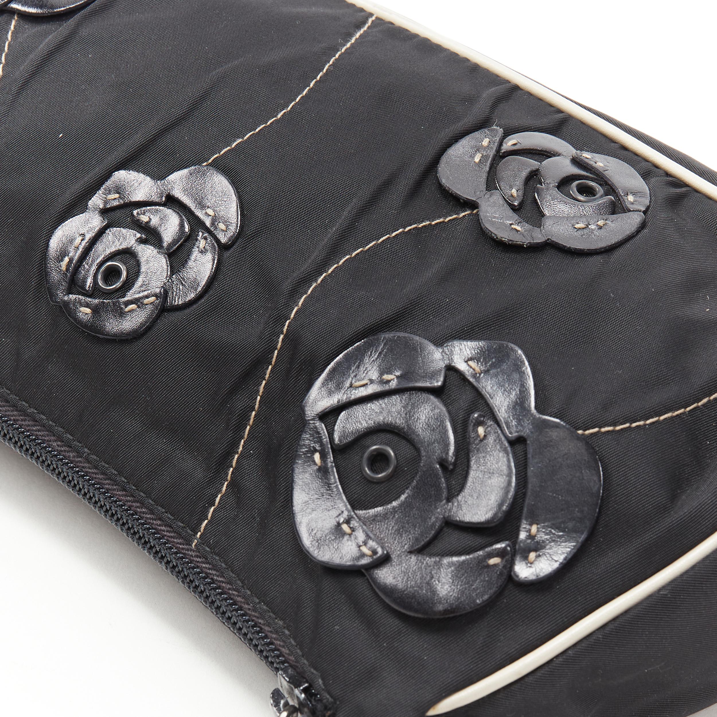 Women's vintage PRADA black nylon leather flower petal 90's underarm shoulder bag