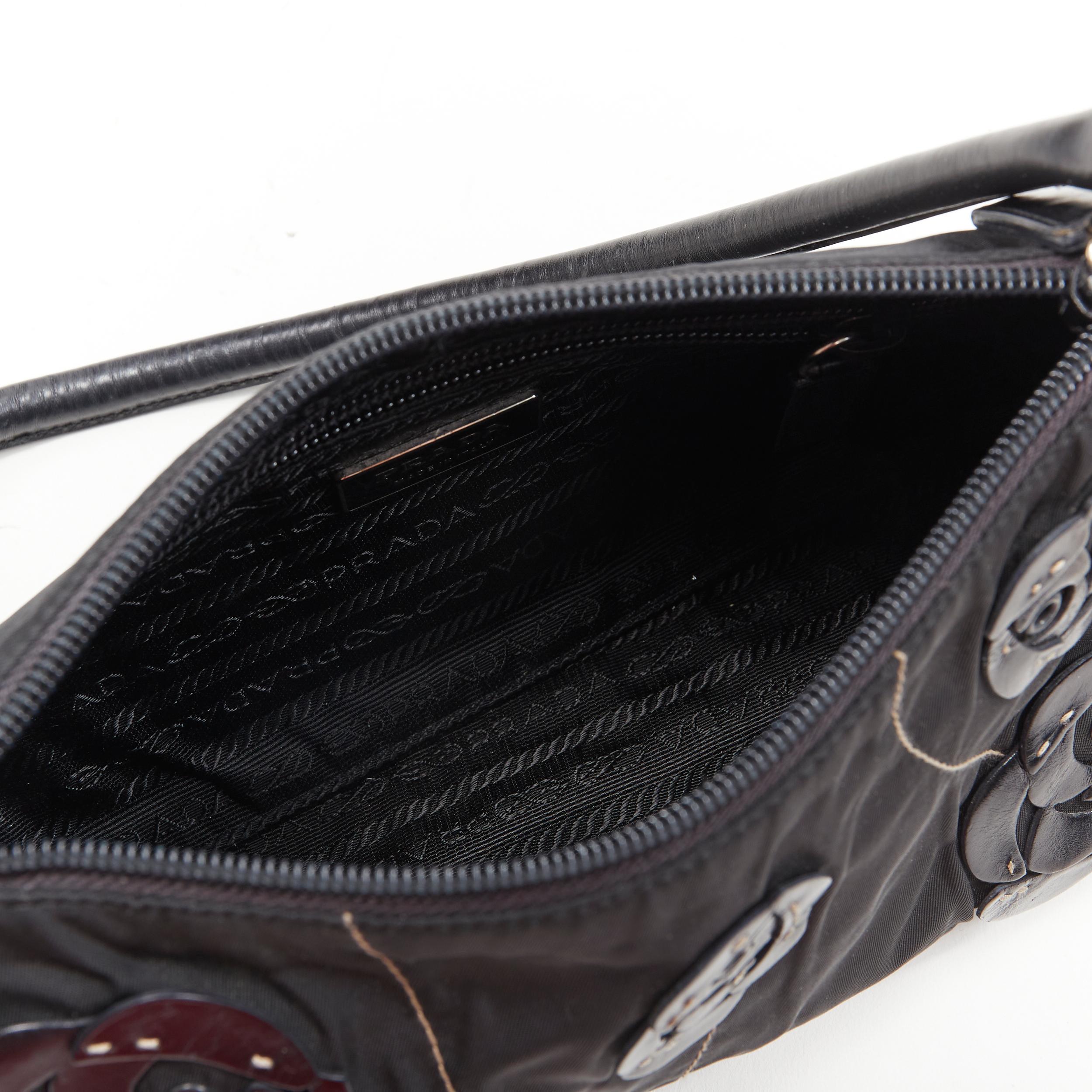 vintage PRADA black nylon leather flower petal 90's underarm shoulder bag 1