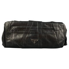 Vintage PRADA Black Pleated Leather Clutch Handbag