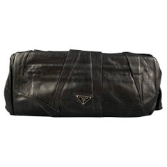 Vintage PRADA Schwarze plissierte Leder-Clutch Handtasche