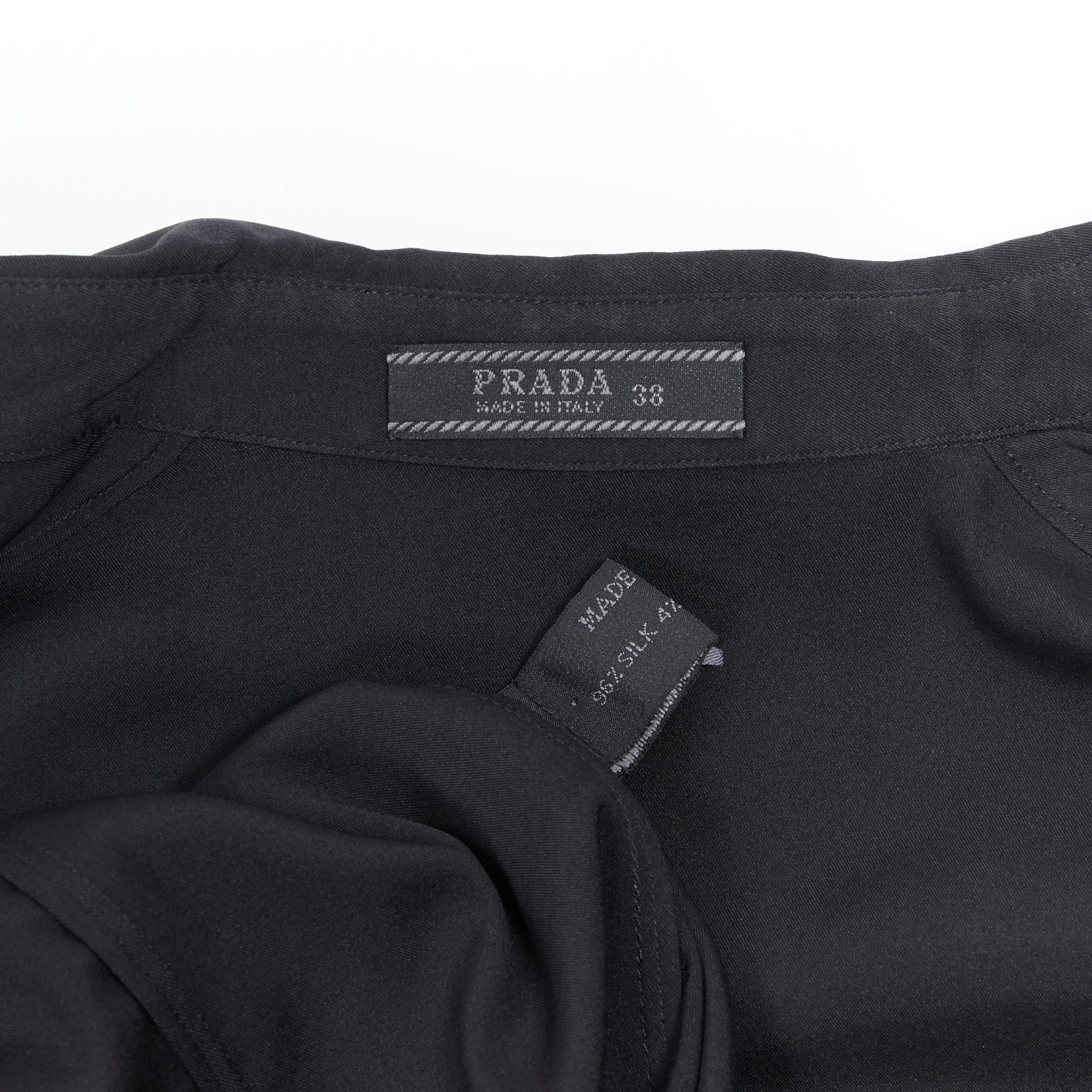 vintage PRADA black silk blend button front cropped 3/4 sleeve shirt top IT38 XS 2