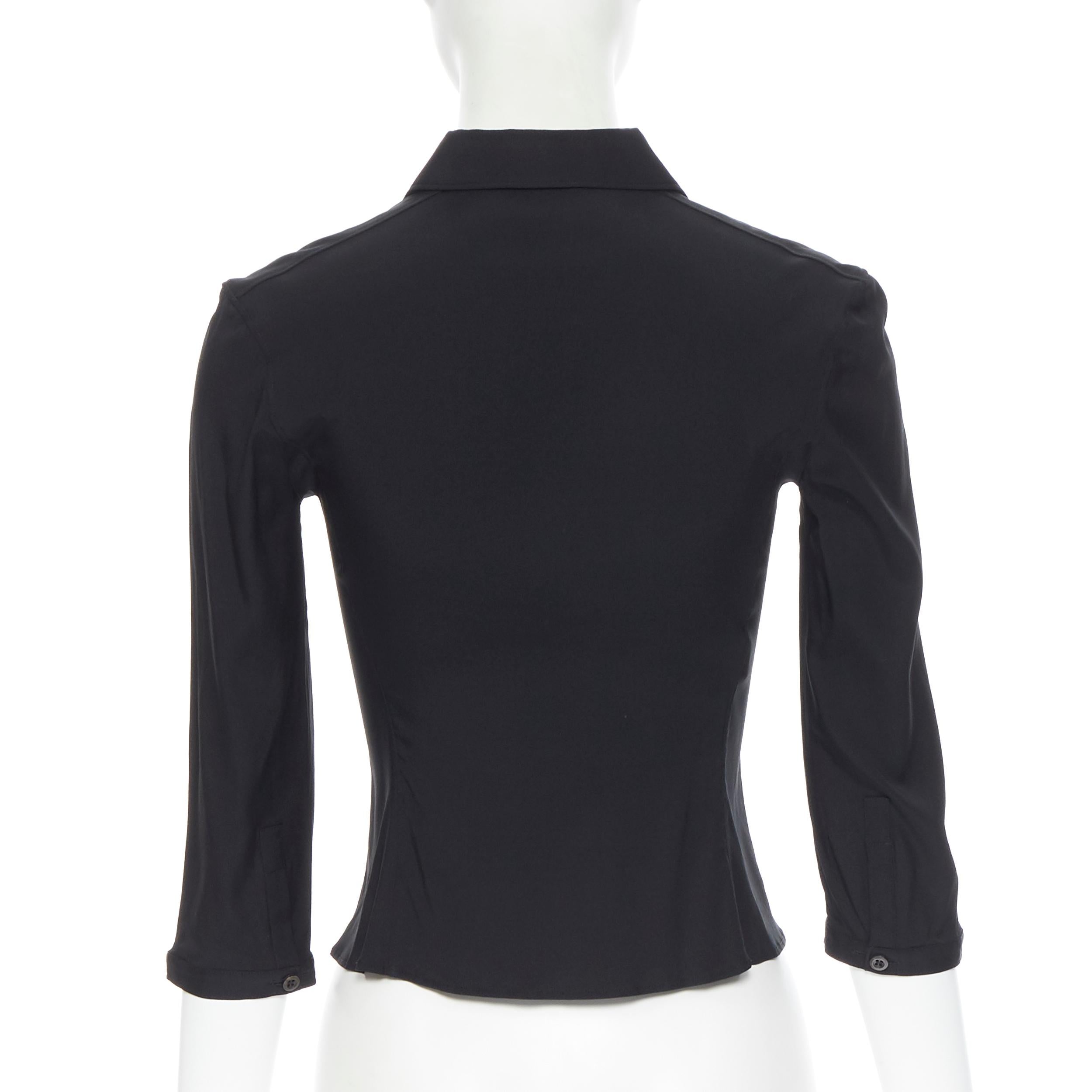 Black vintage PRADA black silk blend button front cropped 3/4 sleeve shirt top IT38 XS