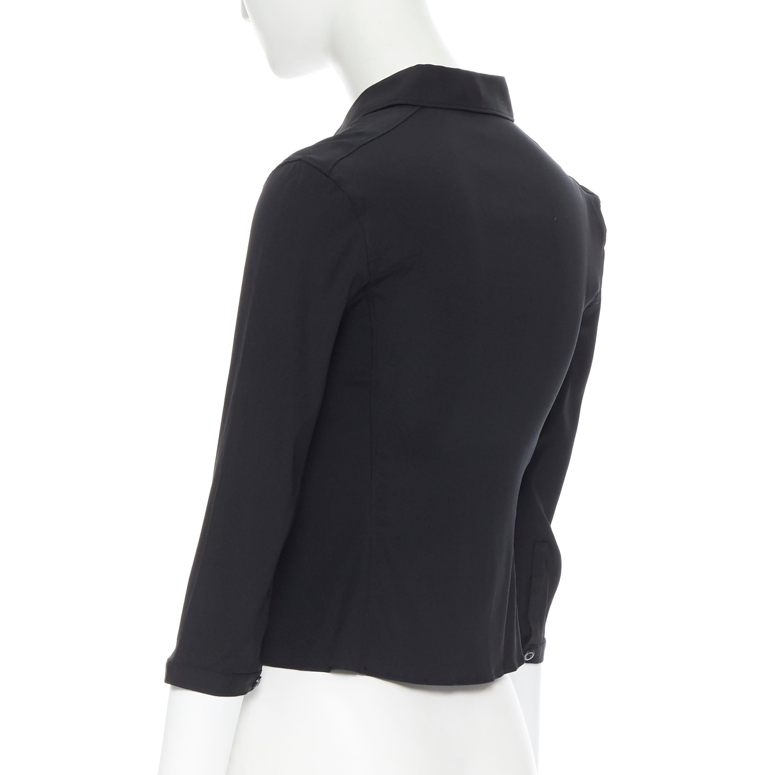 vintage PRADA black silk blend button front cropped 3/4 sleeve shirt top IT38 XS In Excellent Condition In Hong Kong, NT