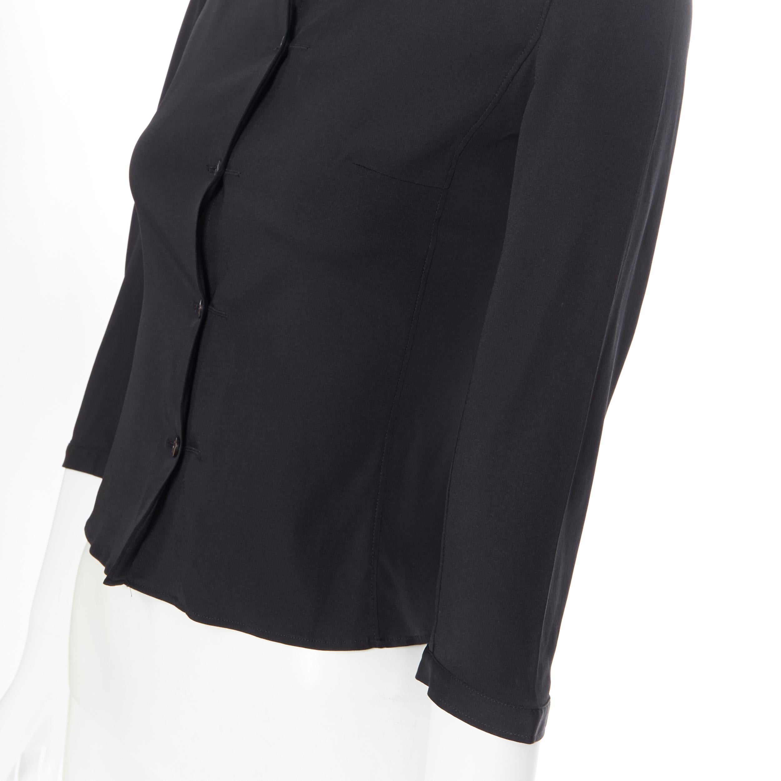 Women's vintage PRADA black silk blend button front cropped 3/4 sleeve shirt top IT38 XS