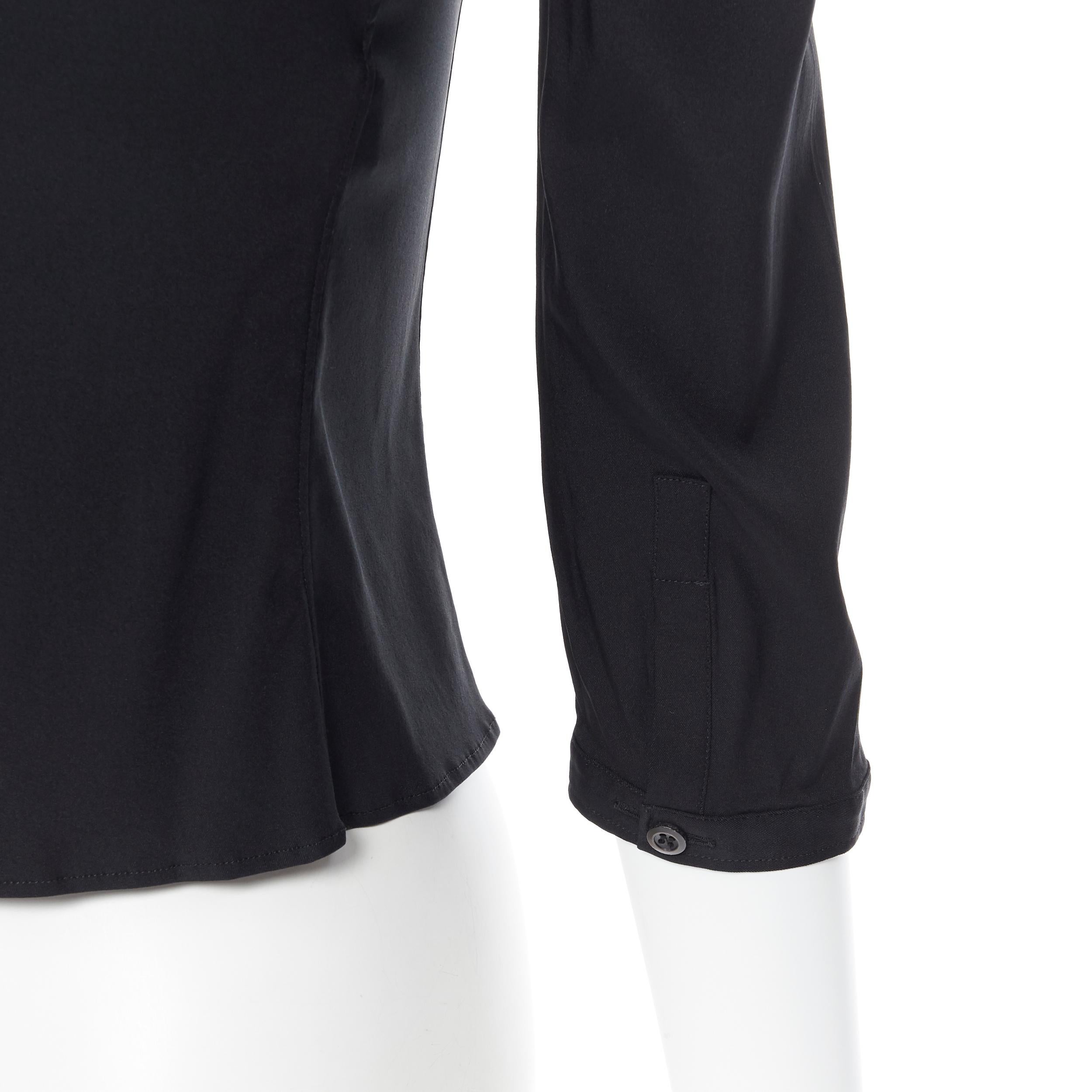 vintage PRADA black silk blend button front cropped 3/4 sleeve shirt top IT38 XS 1