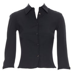 vintage PRADA black silk blend button front cropped 3/4 sleeve shirt top IT38 XS
