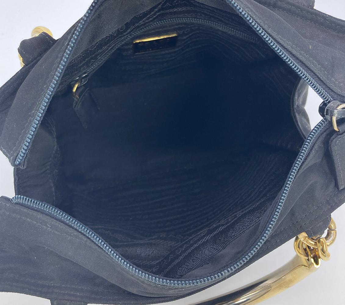 Vintage Prada Black Tessuto Nylon Gold Handle Bag 3